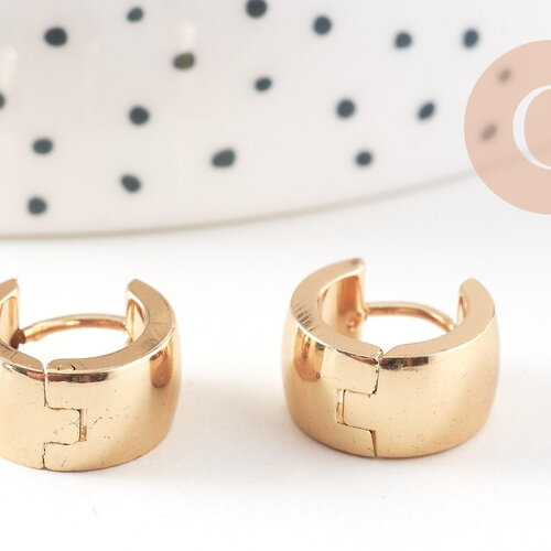 Créoles large acier doré 18k, bijoux doré,17.5mm, la paire (g4260)