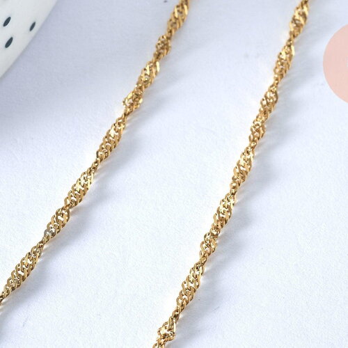 Collier chaine complète avec fermoir acier inoxydable 304 doré 14k singapour 2mm/45.5cm, x1 (g3489)