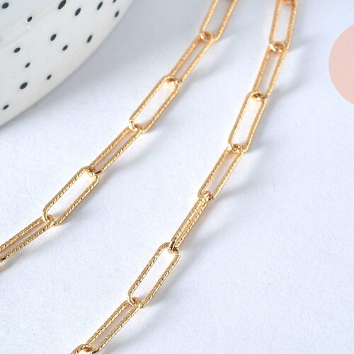 Collier chaine laiton doré texturée maille rectangle,chaine collier,chaine large,12x3.5mm,chaine complète,49.5cm, x1 (g2410)