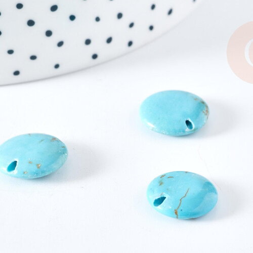 Perles rondes en howlite turquoise naturelle,perles pierre, howlite naturelle, 14 mm ,x5 (g1431)
