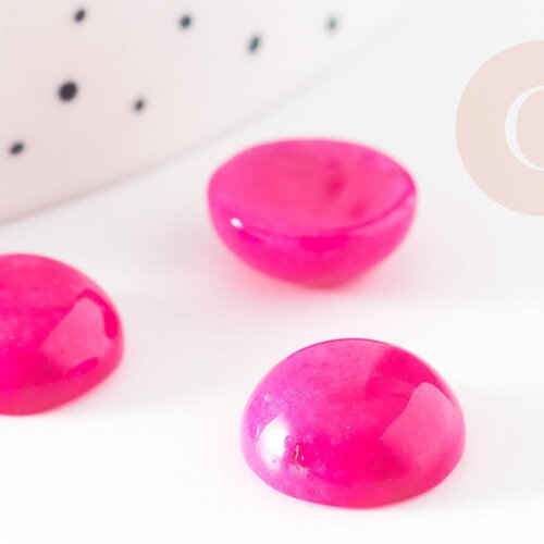 Cabochon rond jade naturel rose fuchsia 12mm, x1 (g9362)