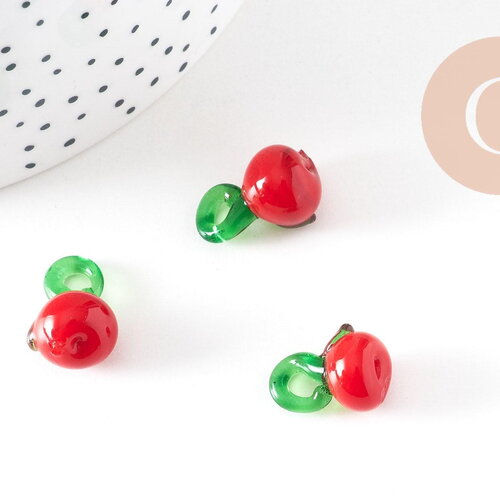 Pendentif pomme fruit rouge verre tchèque 25mm, x5 (g1986)