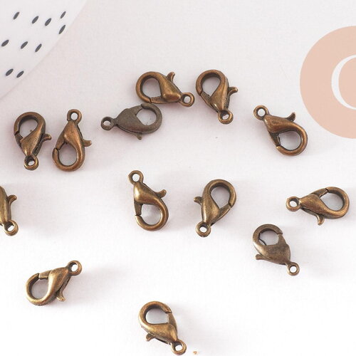 Fermoir mousqueton zamac bronze 10mm, x20 (g0537)
