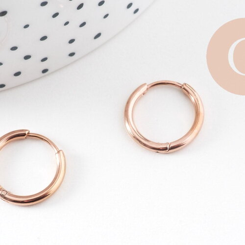 Créoles fine acier 316 inoxydable or rose ip 17mm, x1 paire (g10895)