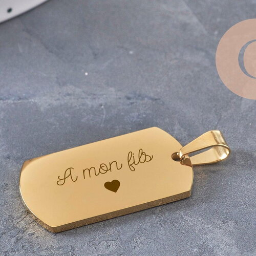 Pendentif rectangle acier inoxydable 304 doré pvd à graver 34.5mm, x1 (g10970)