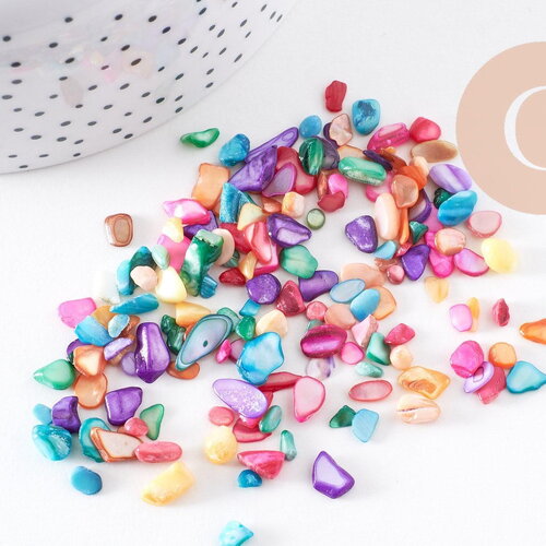 Sable chips coquillage nacre naturelle colorée 4-14mm non percé, x20gr (g0238)