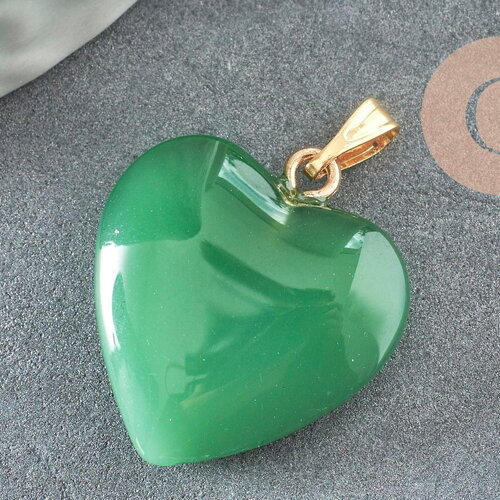 Pendentif coeur doré carats verre vert 22mm, pendentif amour doré cristal, création bijoux, x1 g5886
