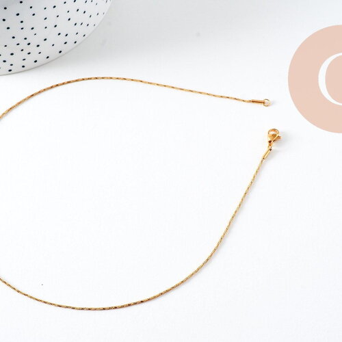 Collier chaine acier inoxydable doré 14k serpent 1mm-42.5cm, x1 (g1101)