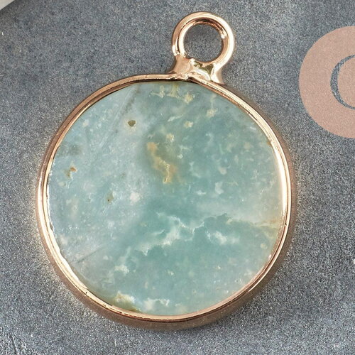Pendentif rond amazonite naturelle laiton doré 20mm, x1 (g6319)