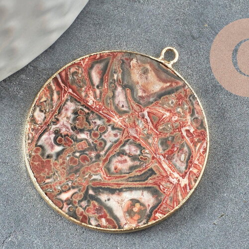 Pendentif rond agate folle naturelle 32mm, x1 (g2985)