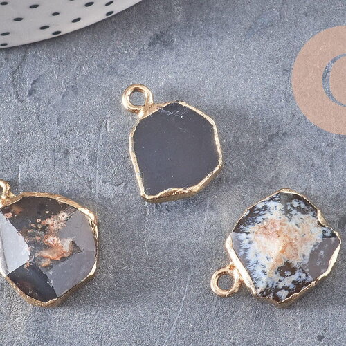 Pendentif agate noire, pendentif pierre, agate naturelle, support doré, création bijoux, pierre naturelle, 17-22mm, x1, g1897