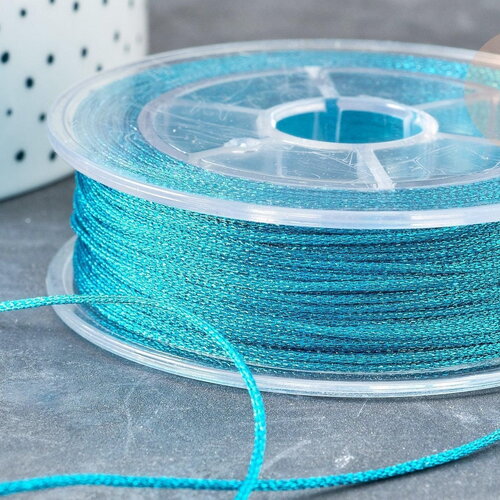 Cordon bleu turquoise métallisé tressé polyester 1mm, cordon métallisé pour bijoux, x1 mètre (g8170)