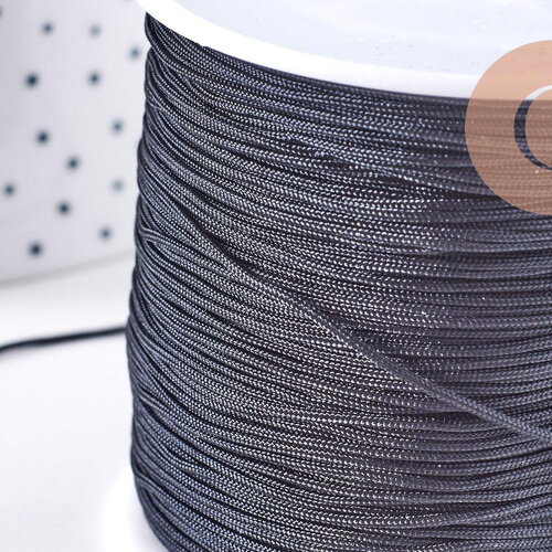 Cordon noir tressé polyester 0.8mm, x1 mètre (g10672)