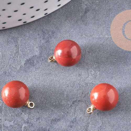 Pendentif goutte rond jaspe rouge naturel support doré 14mm, x1 (g4485)