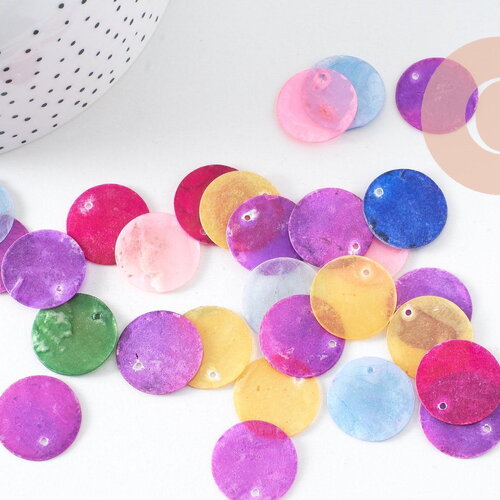 Pastilles rondes nacre multicolore translucide, pendentif nacre,coquillage naturel, nacre naturelle,20mm, x10 (g2378)