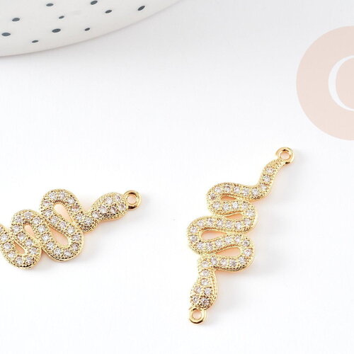 Connecteur serpent laiton doré 18k cristal,sans nickel,pendentif animal, pendentif zircon,34mm, x1 g2418