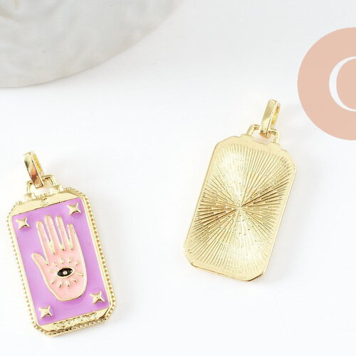 Pendentif rectangle mystique laiton doré 18k 26mm, x1 (g10048)