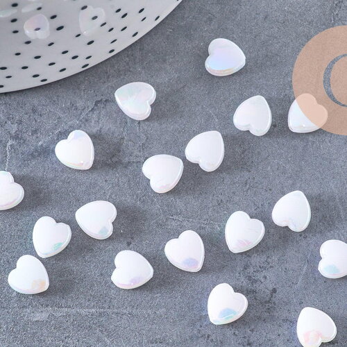 Perle coeur plastique acrylique blanc irisé 8mm, x30 (5.7gr) (g3490)