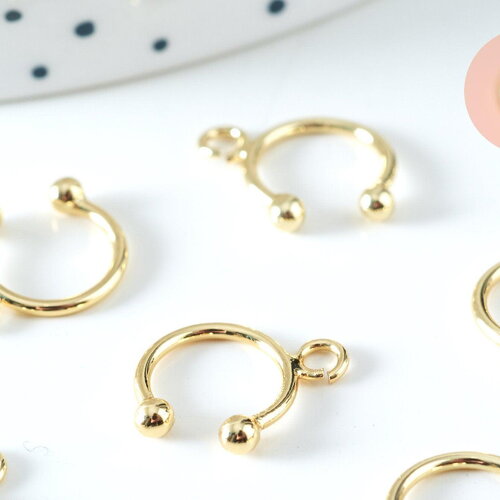 Anneaux créoles en laiton doré 18k pour oreilles non percées 15.5mm la paire (g6356)