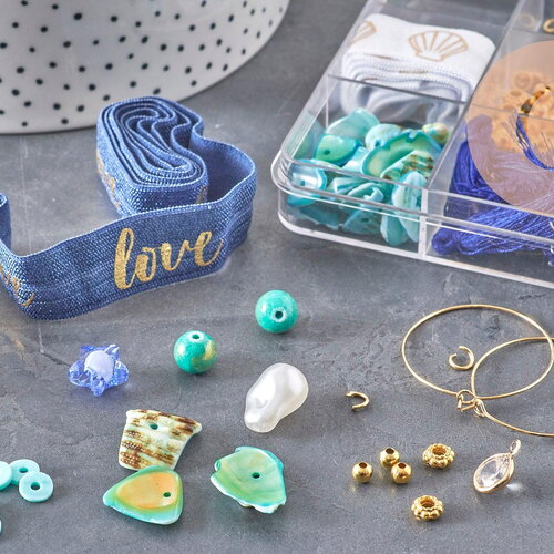 Kit nacre &amp; coquillage bleu, coffrets et kits de perles pour la création de bijoux fantaisie diy, x1 (g11106)
