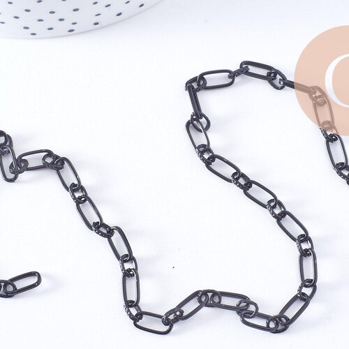 Chaine maille rectangle fer noir 10mm, 94cm (g1394)
