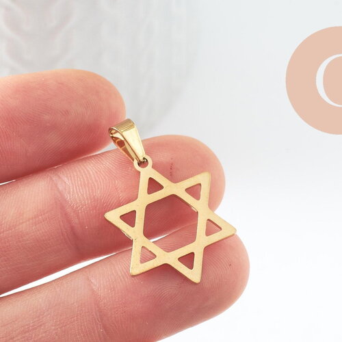 Pendentif étoile david acier 304 inoxydable doré 25mm, x1 (g9856)