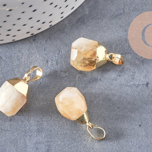 Pendentif goutte citrine facetté laiton doré 19-21mm,pendentif citrine, pendentif pierre naturelle, bijoux pierre x1 g3939