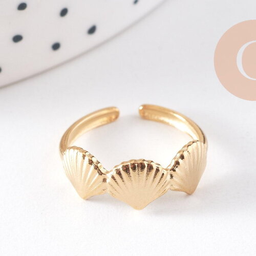 Bague réglable coquillages acier doré 304 inoxydable, x1 (g10365)