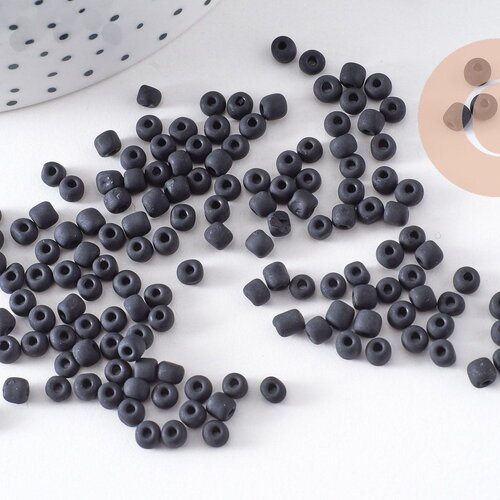 Grosses perles rocaille noir mat 3.5-4mm, x10gr (g10400)