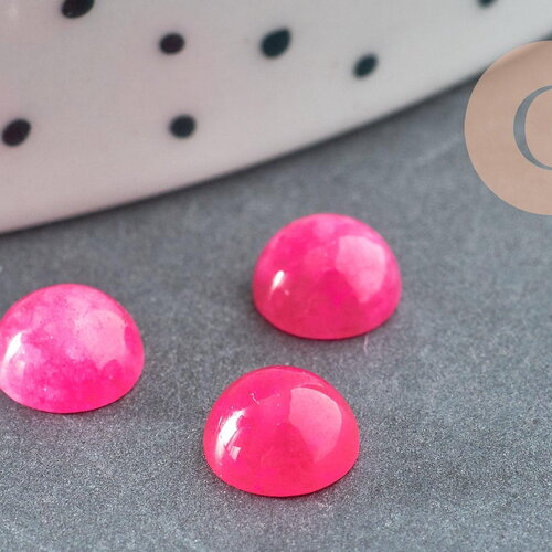 Cabochon rond jade naturel rose fuchsia 6mm, x1 (g1411)