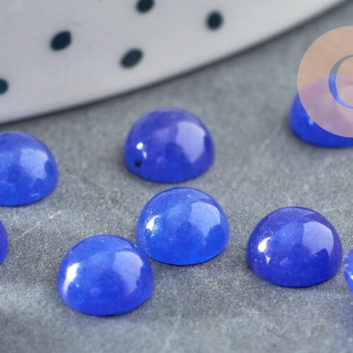 Cabochon rond jade naturel teinté bleu roi 6mm, x1 (g8694)
