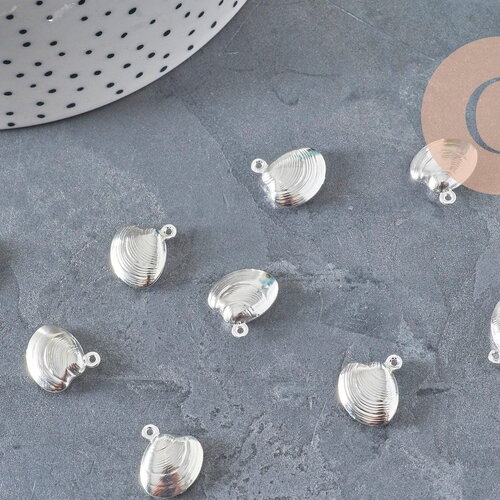Breloque coquillage acier 304 inoxydable argenté 14mm, x1 (g11270)