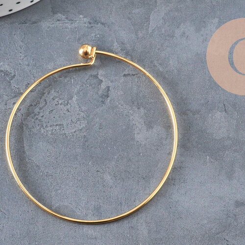 Bracelet jonc lisse boule acier 304 inoxydable doré 62mm, x1 (g11264)