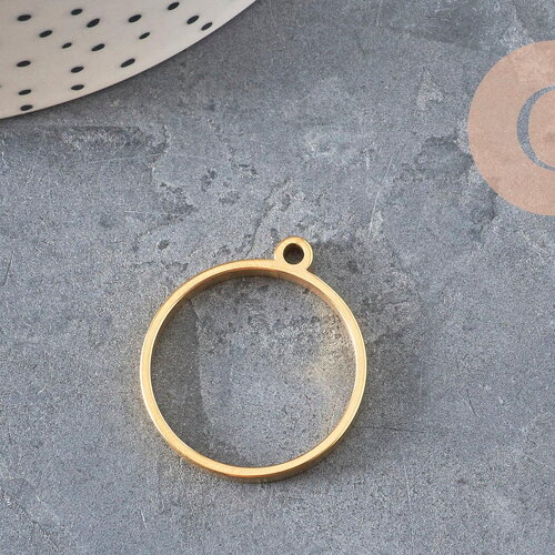 Pendentif rond acier 304 inoxydable doré sans fond 27.5mm, x1 (g11250)