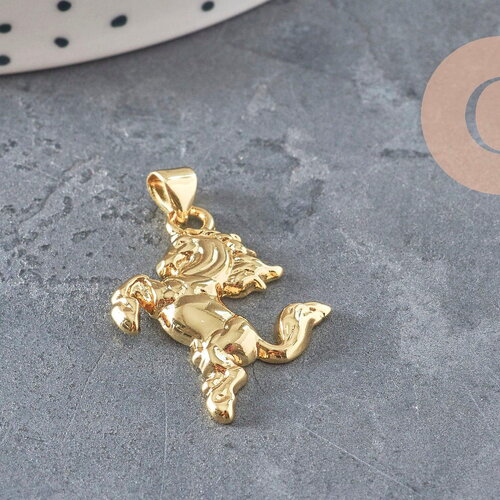 Breloque cheval cabré doré 18k 22mm, x1 (g11255)