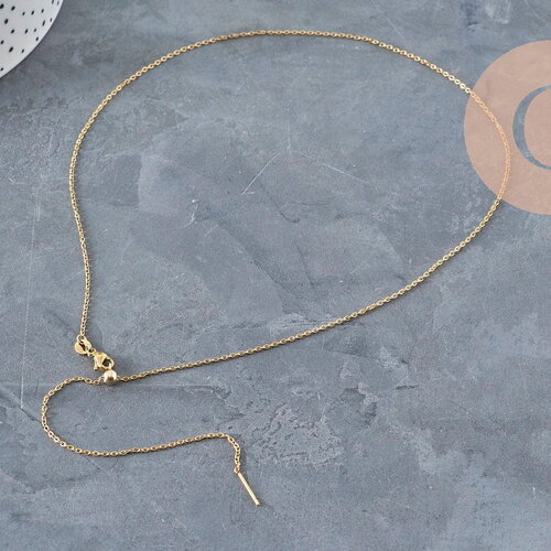 Collier chaine réglable forçat acier 304 inoxydable doré ip 2mm/51cm, x1 (g11257)