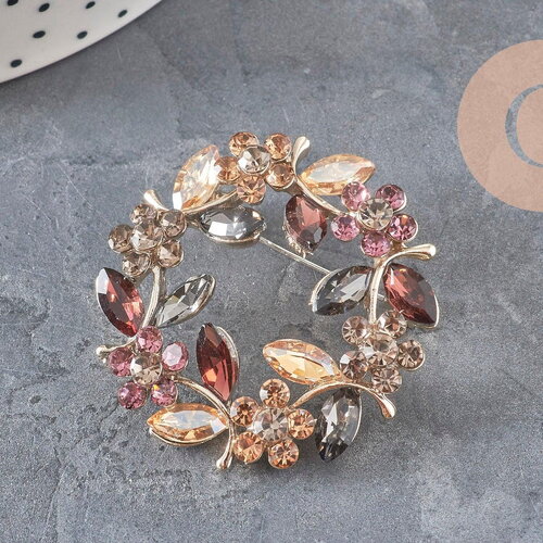 Broche fleurs zircons multicolores zamac doré émaillé 41mm, x1 (g11256)