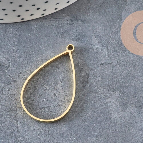 Pendentif goutte acier 304 inoxydable doré sans fond 34mm, x1 (g11248)