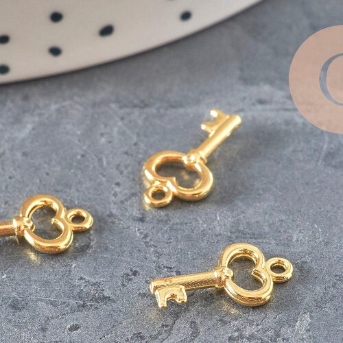 Breloque clef zamac doré 15.5mm, x10 (g11227)
