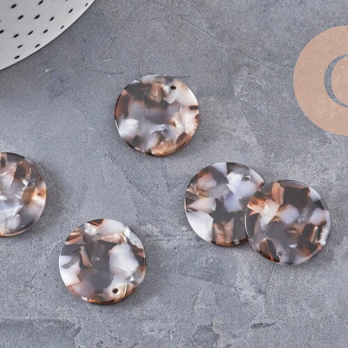 Pendentif rond marron beige plastique acétate 22mm, x2 (g2837)