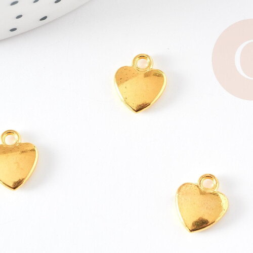 Pendentif coeur zamac doré 12mm, sans nickel, x10 (g3768)