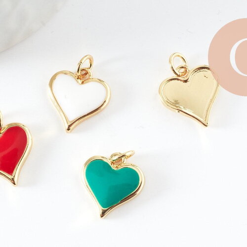 Pendentif coeur laiton doré 20k émaillé 14mm, x1 (g3570)
