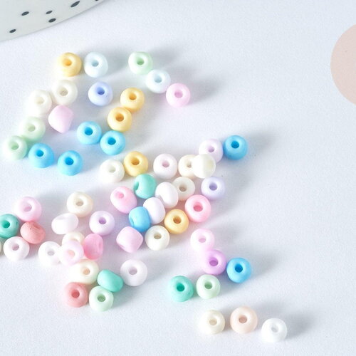 Grosses perles de rocaille verre multicolore pastel 4.5mm, x10gr (g7401)