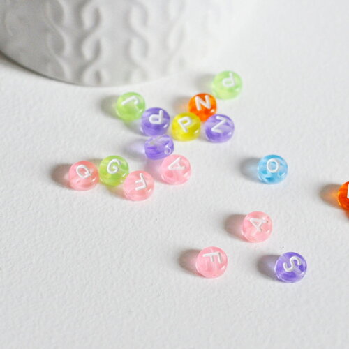 Perle ronde lettre alphabet plastique multicolore, x10 grammes (g8826)