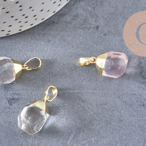 Pendentif goutte quartz cristal facetté doré, bijou pierre,pendentif cristal de roche naturel, pendentif pierre,bijoux pierre,19-21mm, x1, g