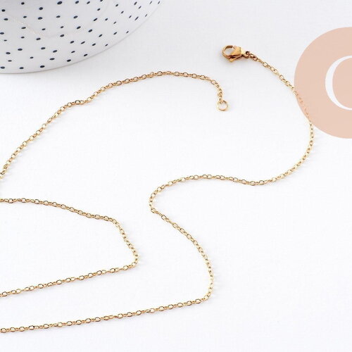 Collier chaine forçat acier inoxydable doré avec fermoir 1.5mm/50cm, x1 (g10265)
