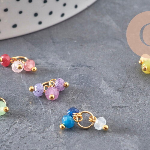 Breloque perles jade naturel coloré acier 304 inoxydable doré 11mm, x1 (g11148)