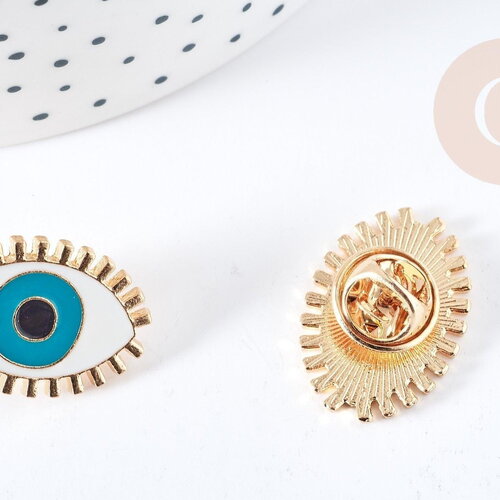 Broche pin's oeil protecteur doré émail 24mm, x1 (g8510)