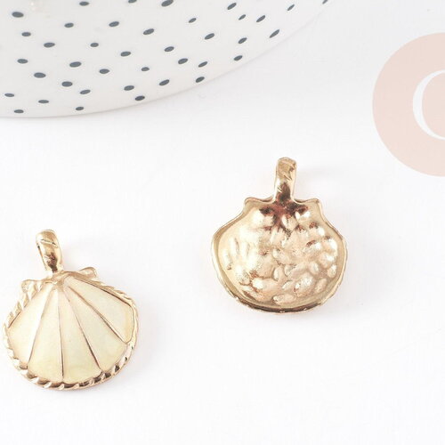 Pendentif coquillage zamac doré jaune clair 24.5mm, pendentif coquillage pour création bijoux, x2 (g2738)