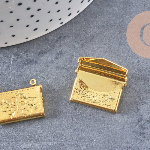 Pendentif locket enveloppe laiton doré 21.8mm, médaillon vintage pour création collier x1 (g3321)